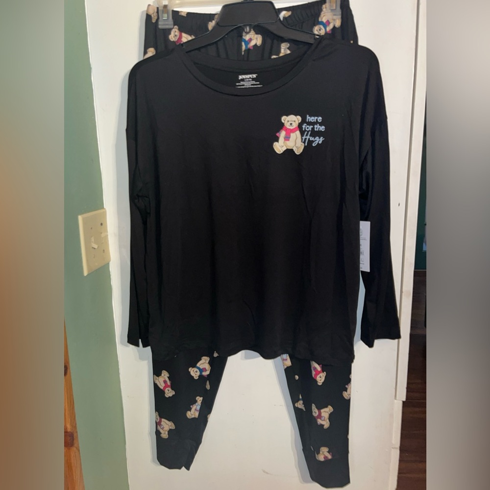 Joyspun Women’s “Here For The Hugs” 2 PC Pajama Set Size Large (12-14) Black